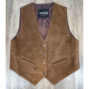 Vintage Mariah * 1990’s * Size M * Brown Suede Leather Vest * Snaps Tie Back